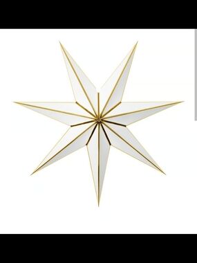 NIB Paper Star Shade Pendant Light Christmas Decor Holiday White W/Gold Trim 35"